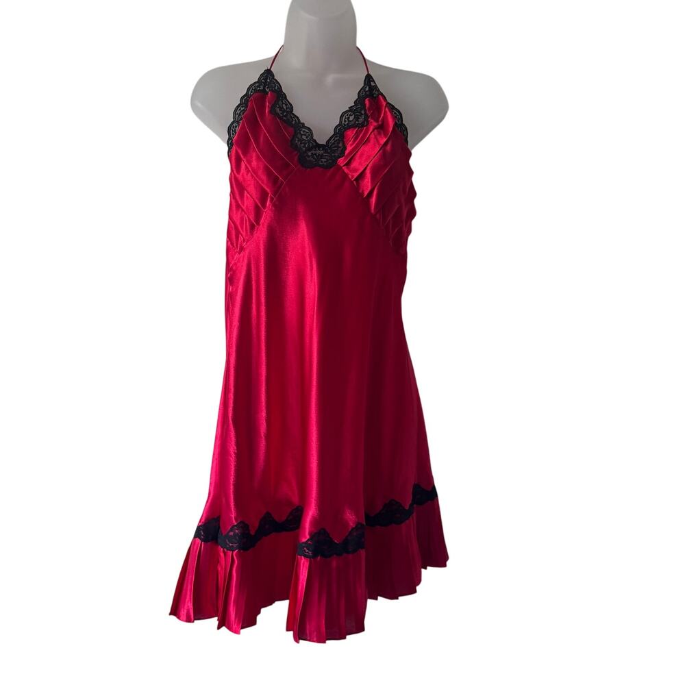 Vtg Victorias Secret Gold Label Gown Womens Large Red Dark Romance Black Lace
